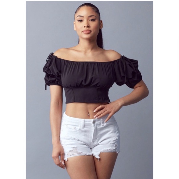 Crop off the shoulder black top - Picture 8 of 12